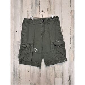 Mossimo Supply Co Cargo Shorts Green Size 32 | Paint Splatter Distressed Utility